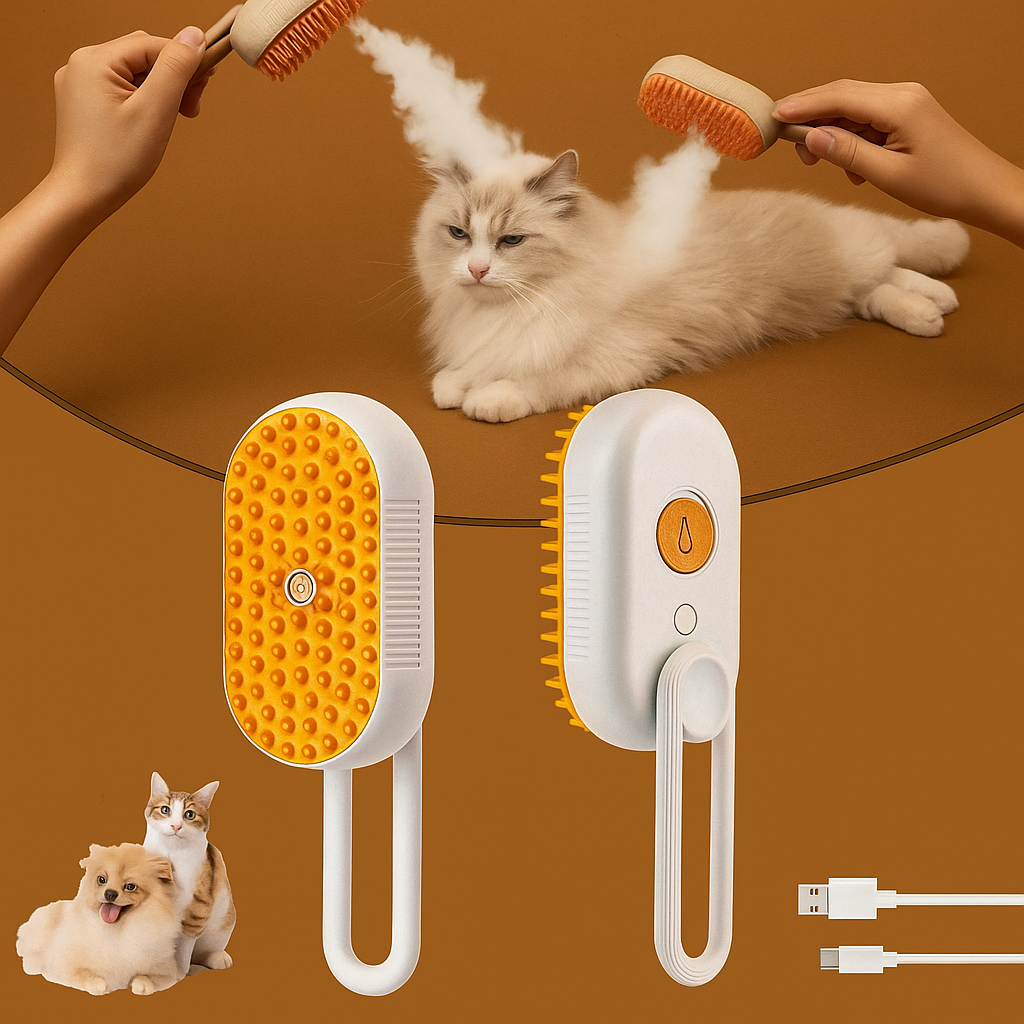 Steam Brush for Cats/dogs ,Upgraded 3 in 1 Cat Steam Brush for Shedding Pet Steam (Coffee)